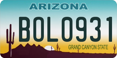 AZ license plate BOL0931