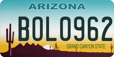 AZ license plate BOL0962