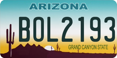 AZ license plate BOL2193