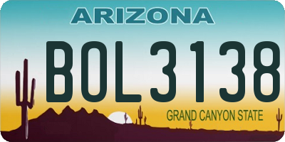 AZ license plate BOL3138