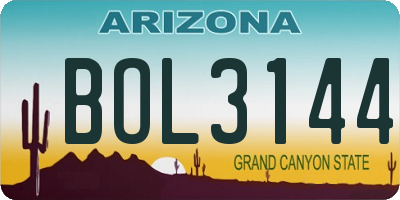 AZ license plate BOL3144
