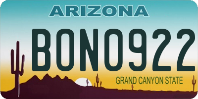 AZ license plate BON0922