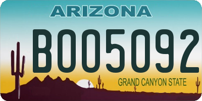 AZ license plate BOO5092