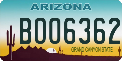 AZ license plate BOO6362