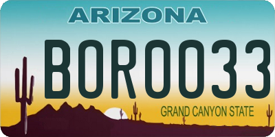 AZ license plate BOR0033