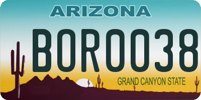 AZ license plate BOR0038