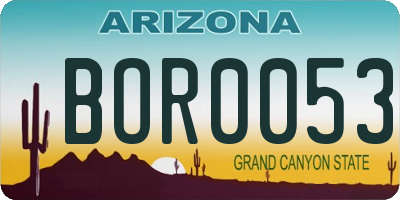 AZ license plate BOR0053