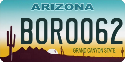 AZ license plate BOR0062