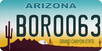 AZ license plate BOR0063