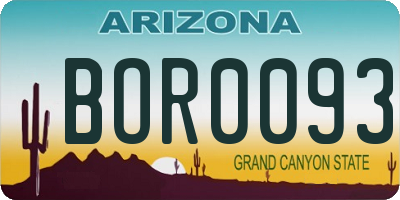 AZ license plate BOR0093