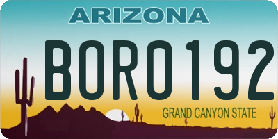 AZ license plate BOR0192