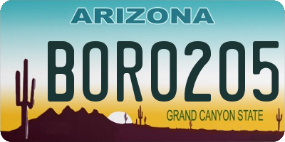 AZ license plate BOR0205