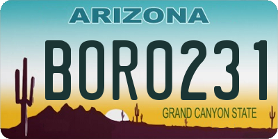 AZ license plate BOR0231