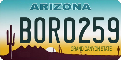 AZ license plate BOR0259