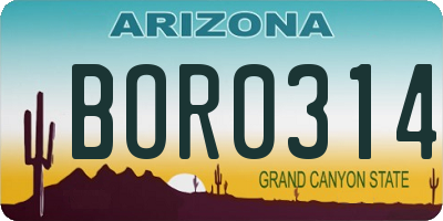 AZ license plate BOR0314