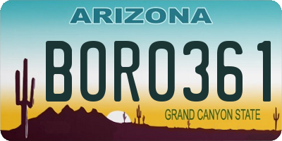 AZ license plate BOR0361