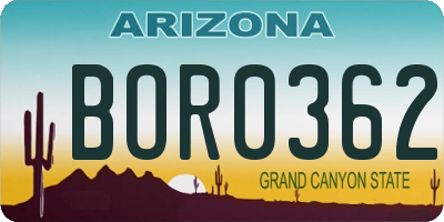 AZ license plate BOR0362