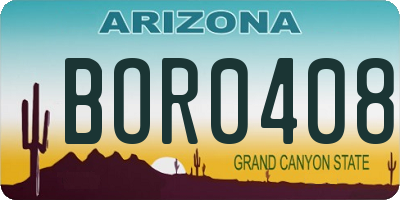 AZ license plate BOR0408