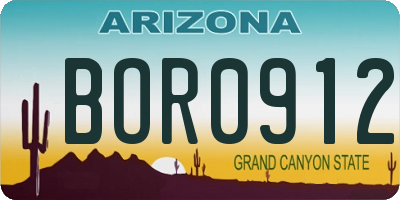 AZ license plate BOR0912