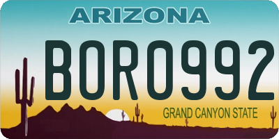 AZ license plate BOR0992