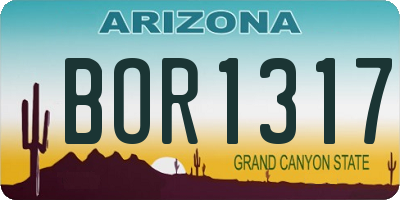 AZ license plate BOR1317
