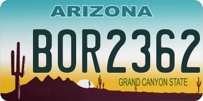 AZ license plate BOR2362