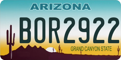 AZ license plate BOR2922
