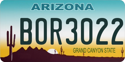 AZ license plate BOR3022
