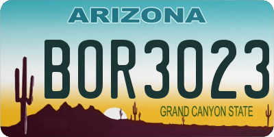 AZ license plate BOR3023