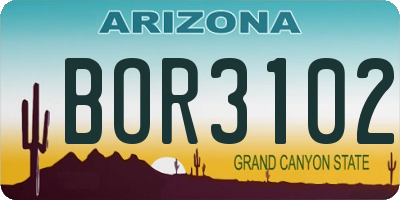 AZ license plate BOR3102
