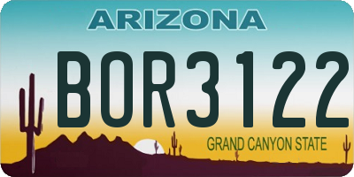 AZ license plate BOR3122