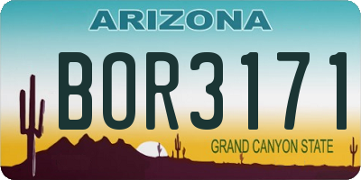 AZ license plate BOR3171