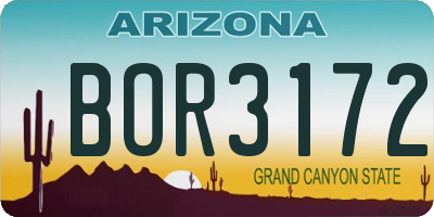 AZ license plate BOR3172