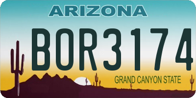 AZ license plate BOR3174