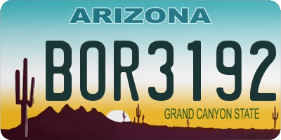 AZ license plate BOR3192
