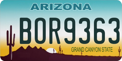 AZ license plate BOR9363