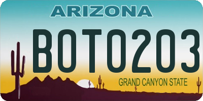 AZ license plate BOT0203