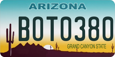 AZ license plate BOT0380