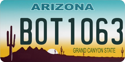 AZ license plate BOT1063