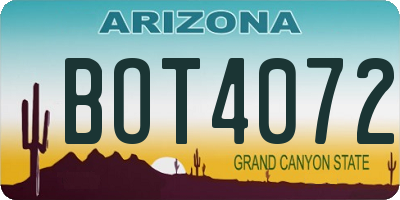 AZ license plate BOT4072