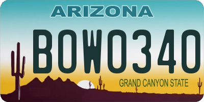 AZ license plate BOW0340