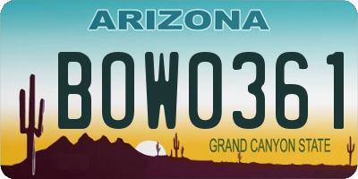 AZ license plate BOW0361
