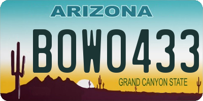 AZ license plate BOW0433