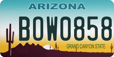 AZ license plate BOW0858