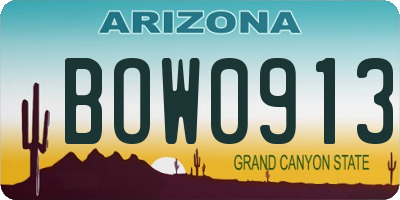 AZ license plate BOW0913