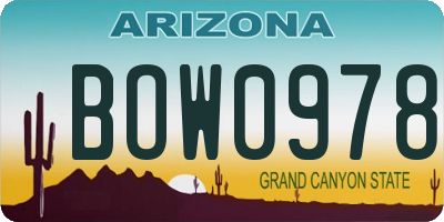 AZ license plate BOW0978