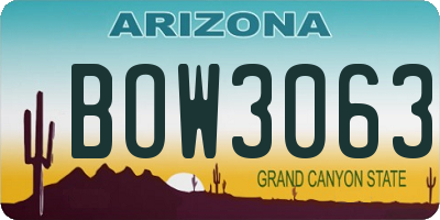 AZ license plate BOW3063