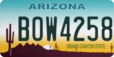 AZ license plate BOW4258
