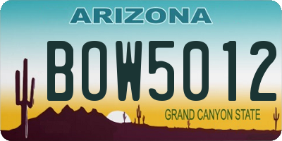 AZ license plate BOW5012