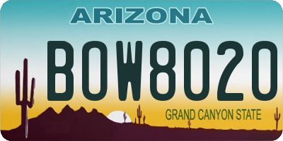 AZ license plate BOW8020